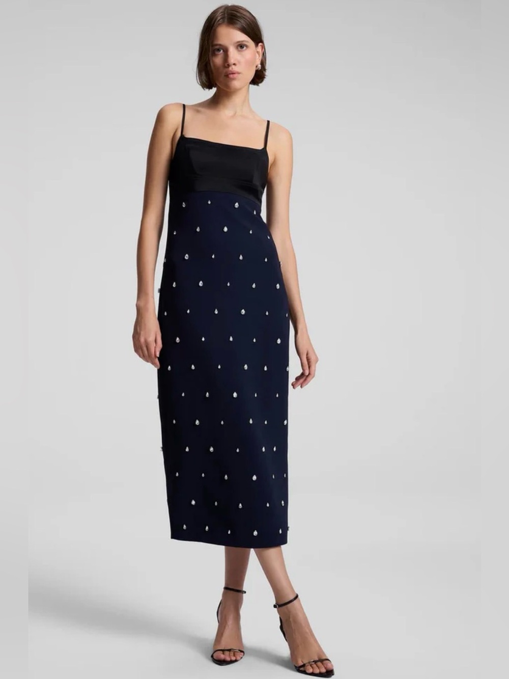 A.L.C. Black and Navy Bead-Embellished Midi Dress